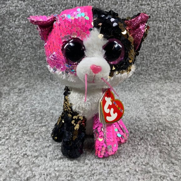 Ty Flippables Malibu Cat Plush 6" Limited Edition Sequin Pink/Black/White - Picture 2 of 16
